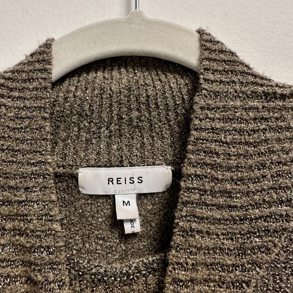 Reiss Jemima Turtleneck Sweater Metallic Top Gold Bronze Sparkle - Picture 2 of 3
